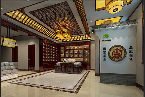镇赉古朴典雅的中式茶叶店大堂设计效果图